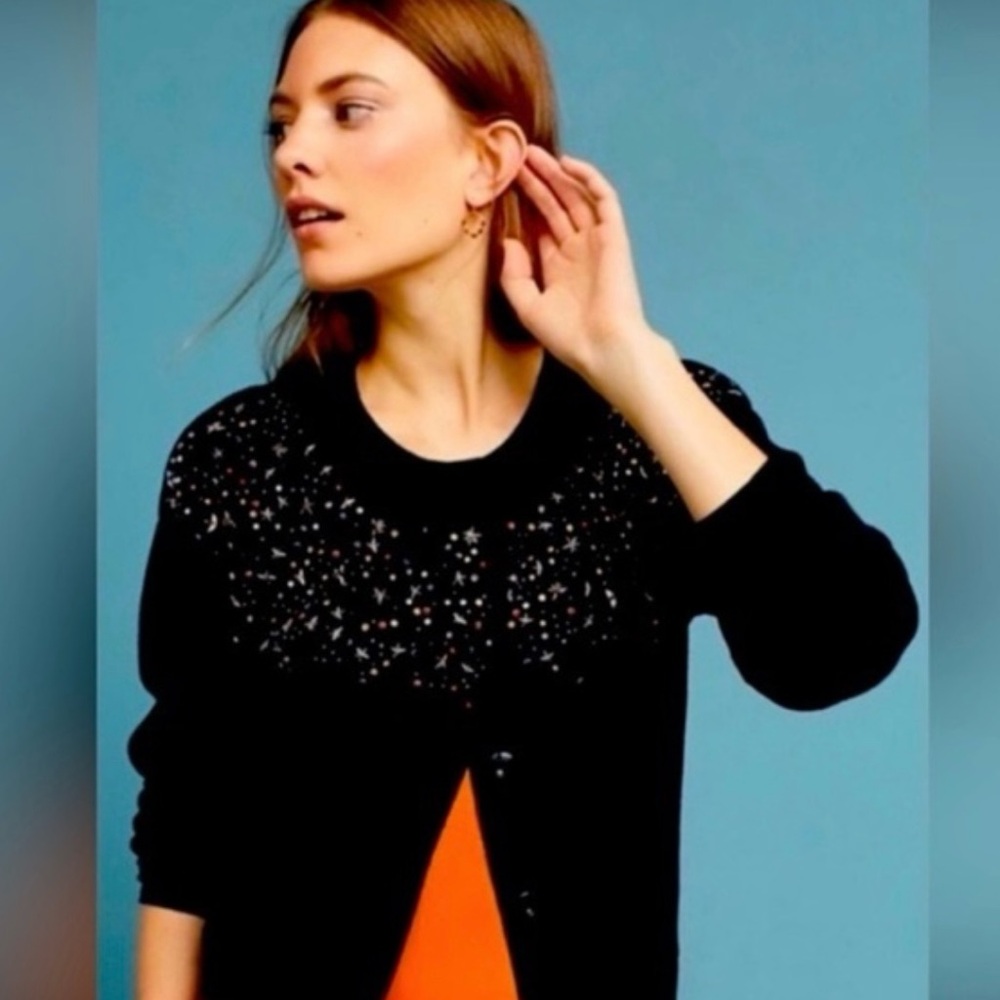 Anthropologie Moth Fallen Star Black Embellished Cardigan Size S